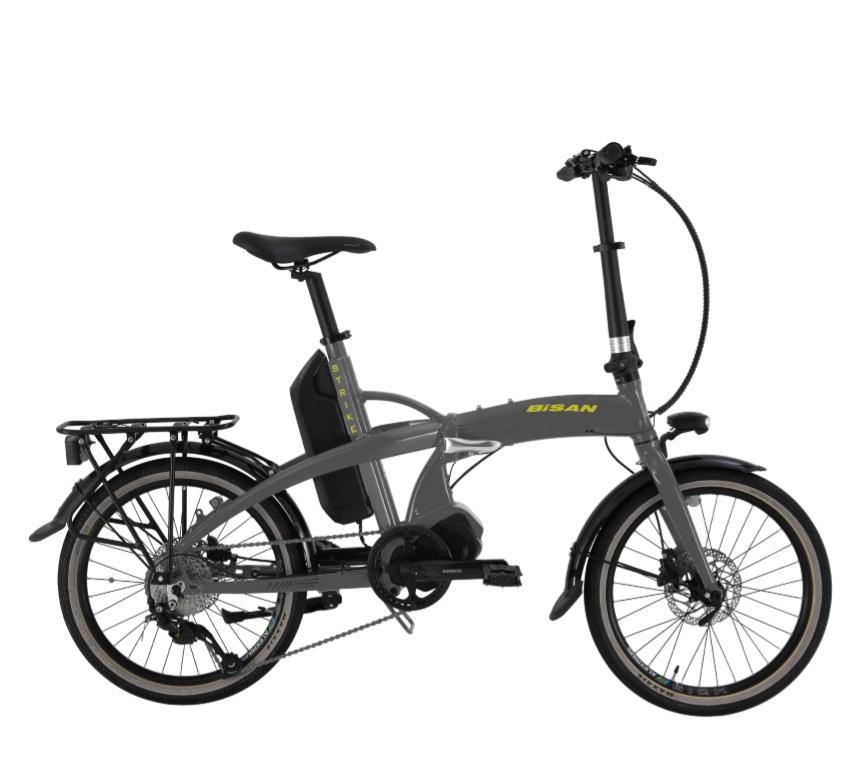 Bisan E Folding Strike 20 Jant 9 Vİtes Gri Neon Sarı Elektrikli Katlanır Bisiklet